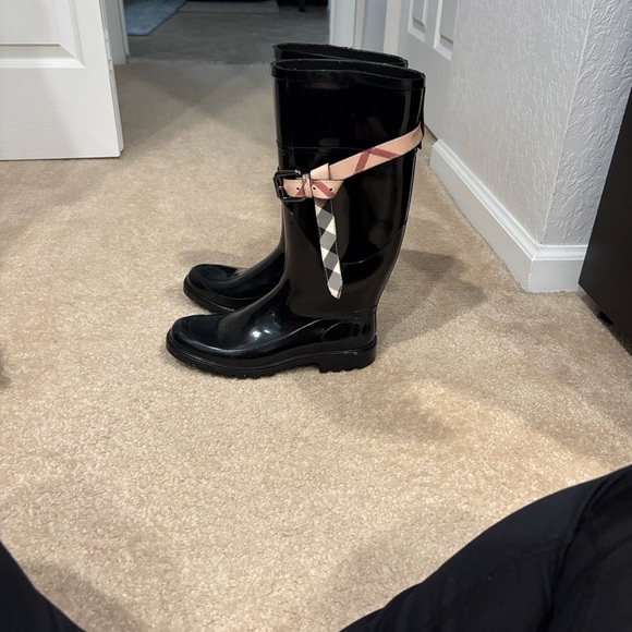 Tory Burch Shoes - Tory Burch Black Rain Boots with Checkered Strap